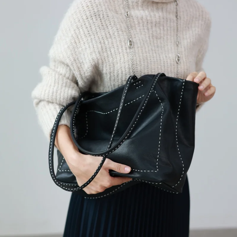 

Женская большая вместительная мягкая сумка через плечо из натуральной кожи