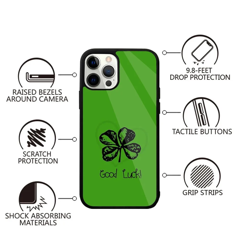 Lucky Four Leaf Clover Phone Case For iPhone 15,14,13,12,11,Plus,Pro,Max Mini Magsafe Magnetic Wireless Charging