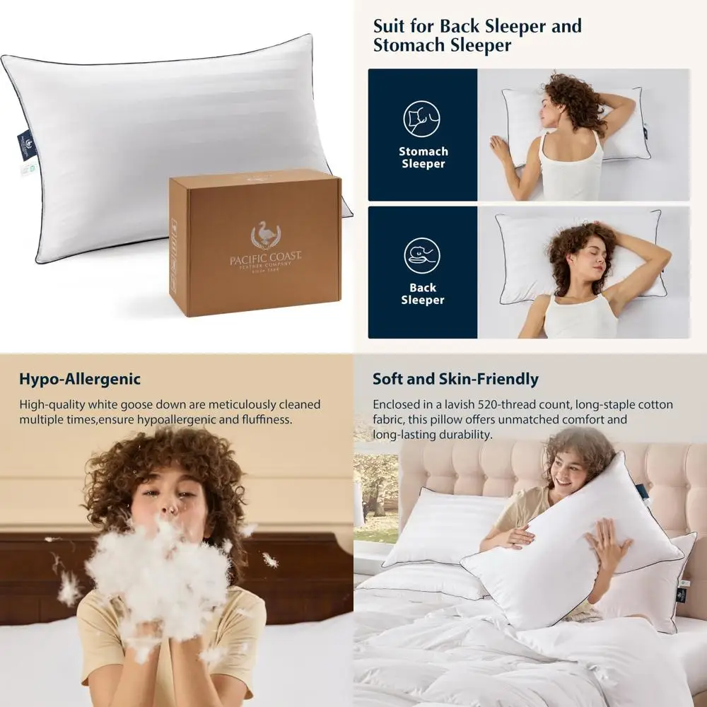 

Luxury White Goose Down Pillow from Pacific Coast Hotel Collection, 700 Fill Power, 520 Thread Count for Comfortable Sleep