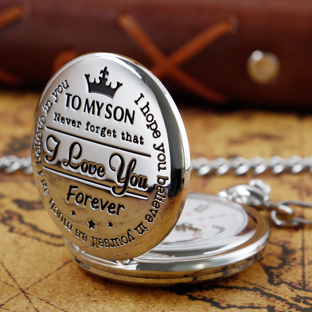 Best Gift Quartz Pocket Watch Chain To My Son Silver Necklace Fob Watches Men Children's Day Kids Boy Gift Present