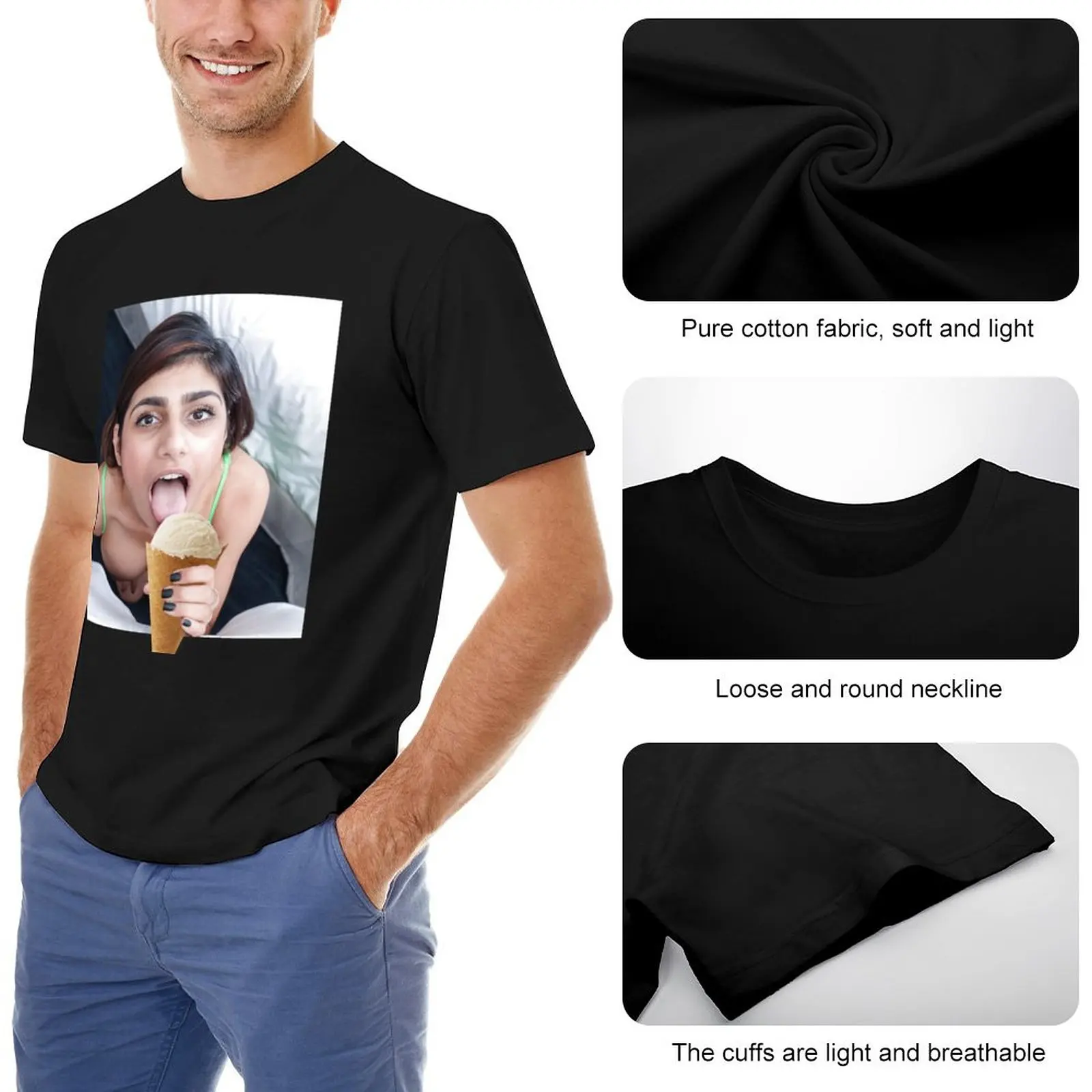 Mia Khalifa eats Ice cream T-Shirt Oversized t-shirt heavyweight t shirts Men\'s clothing