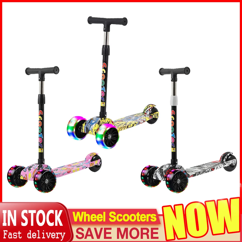 Children's Scooter 3 Wheel Scooter with Flash Wheels Kick Scooter for 3-12 Year Kids Adjustable Height Foldable Children Scooter