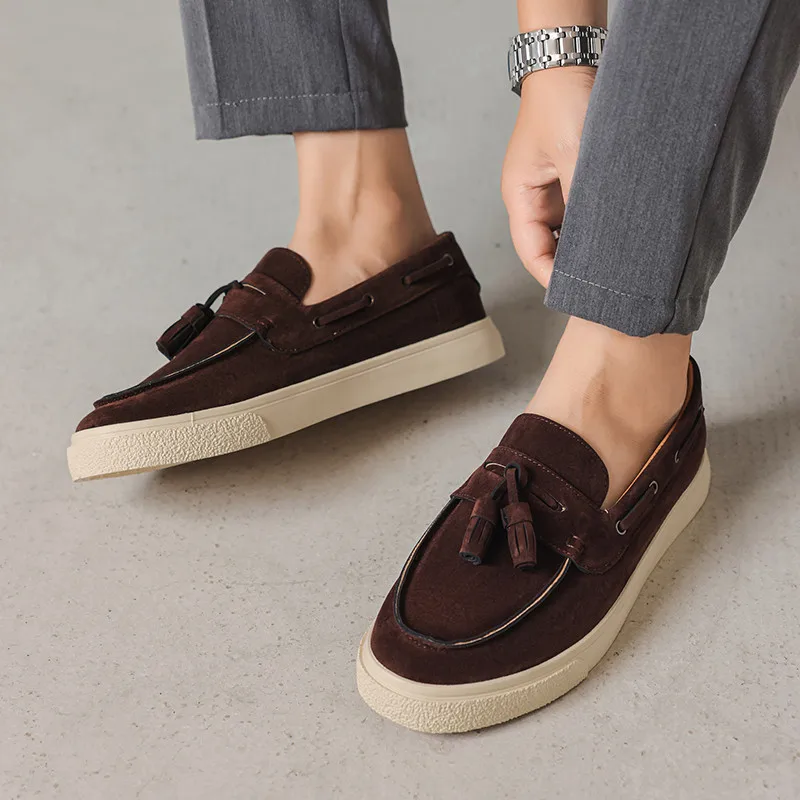 Brand Khaki Suede Men's Loafers Tassel Fashion Leather Casual Shoes For Man Autumn Lightweight Flats Slip-on Shoes Man Moccasins - Image 5
