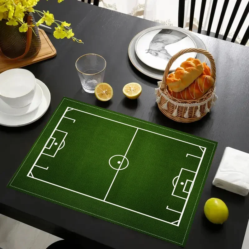 Printed Table Mats Featuring a Green Football Field Design, Suitable for Kitchen And Dining Tables, Party Decoration, Home Decor