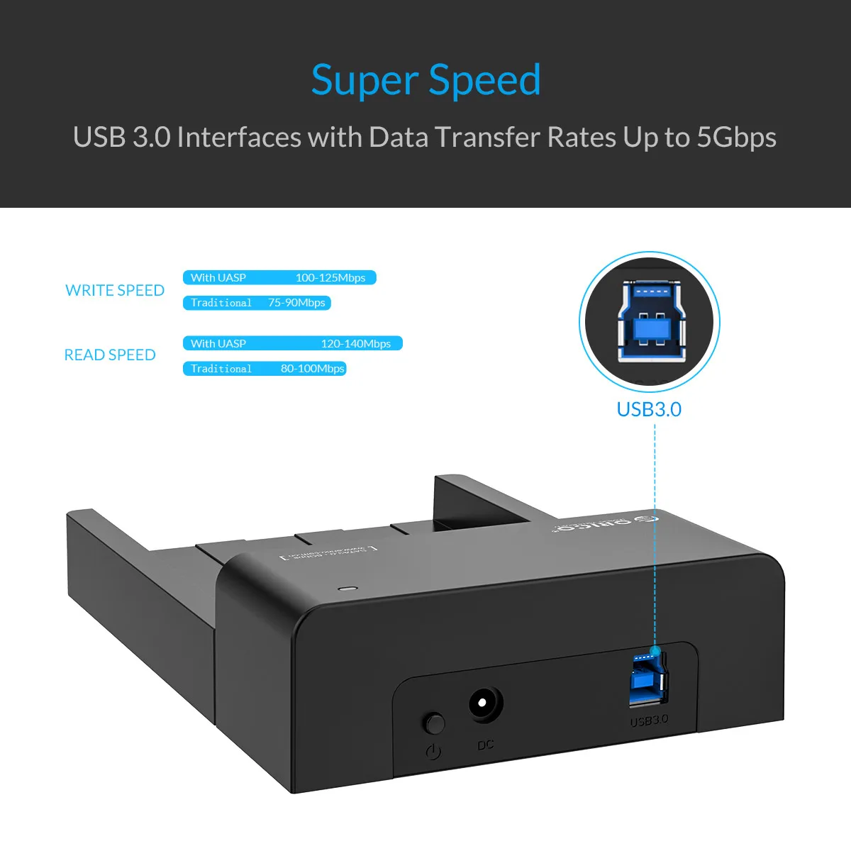 ORICO Estación de acoplamiento HDD de una sola bahía SATA a USB 3,0 Estación de acoplamiento de disco duro externo para HDD SSD de 2,5/3,5 pulgadas compatible con UASP