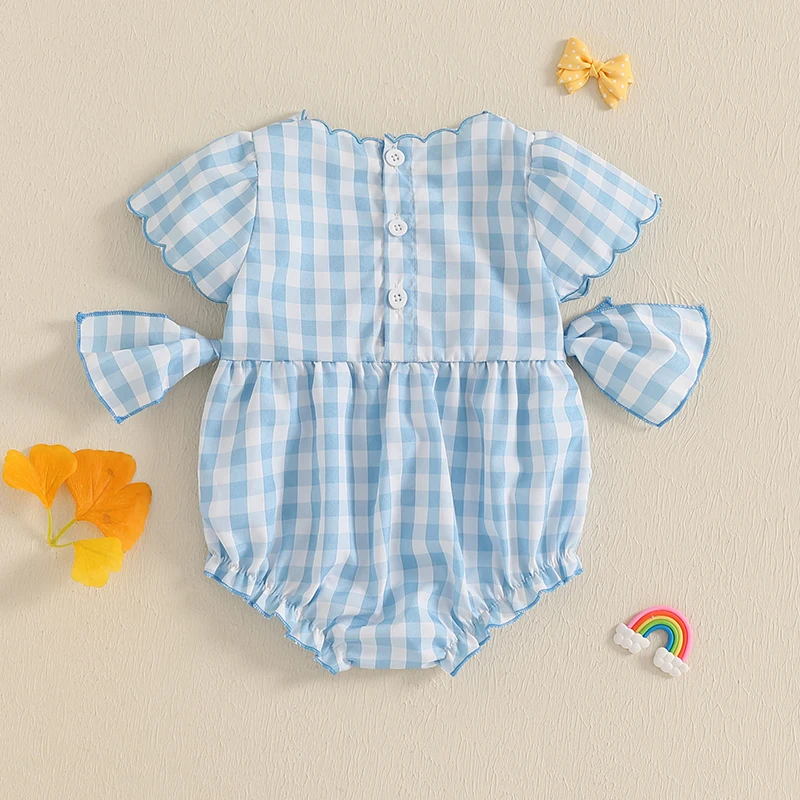طفل رضيع الفتيات رومبير قصيرة الأكمام طاقم الرقبة منقوشة القوس الرضع ارتداءها الصيف الوليد الملابس 0-18 أشهر