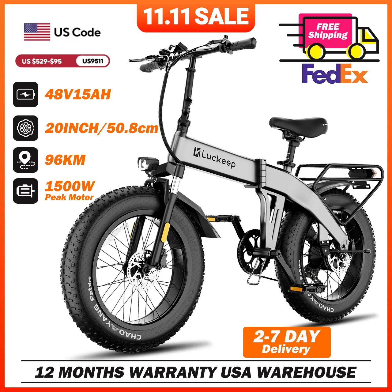 

Luckeep X1 LIte Fold Electric Bike 1400W Peak Motor 48V15AH Removable Battery E Bike 20 Inch Fat Tire Commuter Electric Bicycle