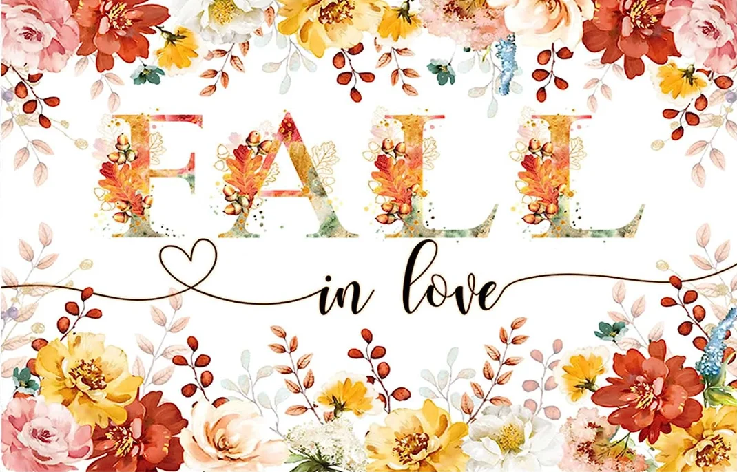 Autumn Fall In Love Backdrop Fall Bridal Shower Party Banner Rustic Leaves Floral Bride Girl Engagement Wedding Photo Background