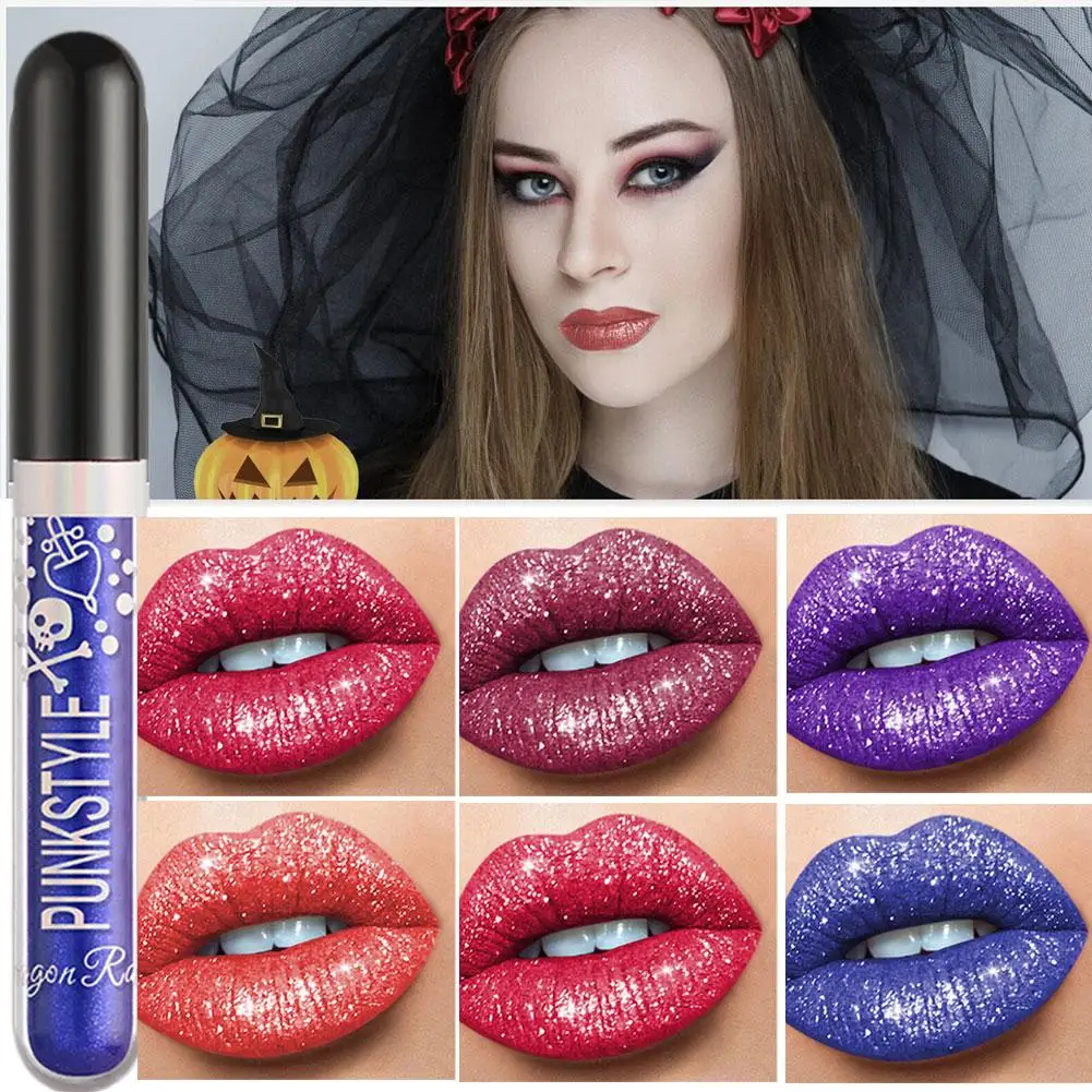 1pc Halloween Gloss Lip Liquid Glaze Diamond Lipstick Cosmetics Gloss Non-Stick Lipstick Lip Pearlescent Lip Korean V8Z0