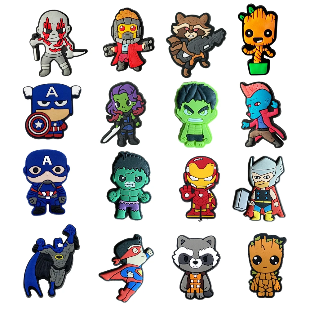 16pcs Marvel The Avengers Shoes Accessories Fit sandals Clog Backapck Wristbands Shoes decorate Christmas Charms Parties Gift