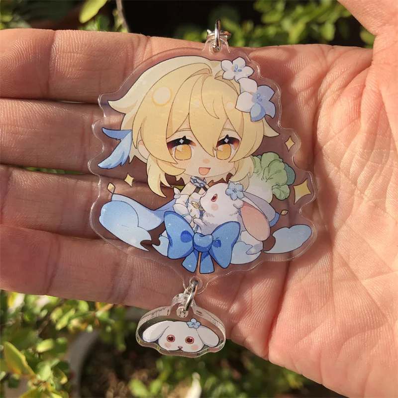 Anime Genshin Impact Lumine Barbara Gunnhildr Ying Keychain Badge Accessories Cosplay Props Key Chain Cartoon Backpack Pendant