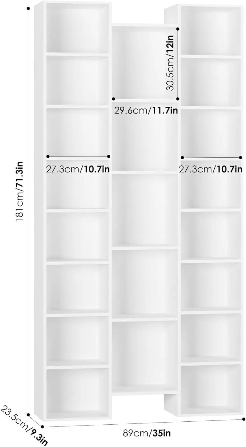 Triple Wide 8 Tier Media Storage Tower Rack, 71’’ Large CD DVD Storage Tower Rack with Adjustable Shelves, Tall Narrow Bookshelf