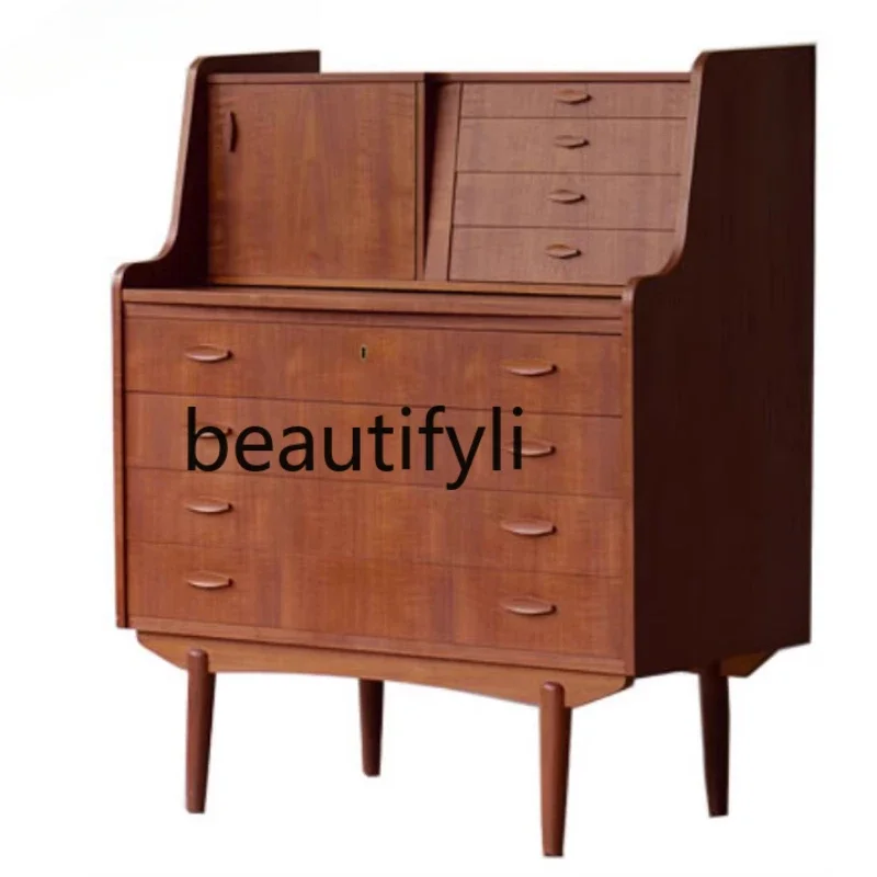 

Secretary cabinet cherry wood furniture writing desk study storage drawer chest cabinet log