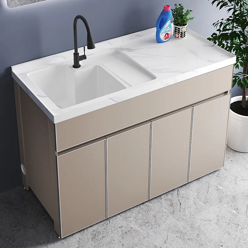 Aluminum Alloy Balcony Washing Machine Integrated Cabinet Rock Slate Washbasin Washbasin Laundry Sink Bathroom Cabinet