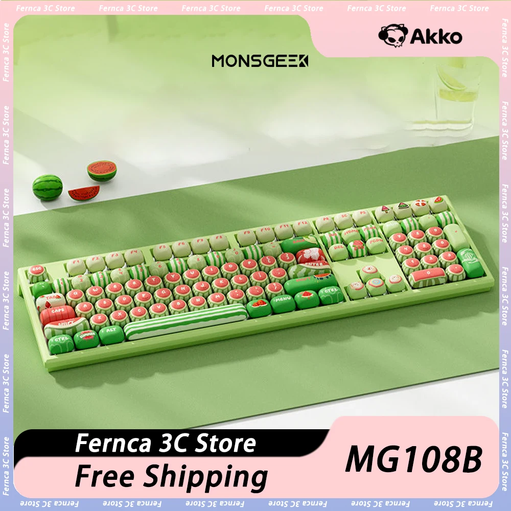 AKKO Watermelon MG108B Mechanical Keyboard 3 Mode Gaming Keyboard 138 Key Ergonomic Thermal Sublimation Custom PC Accessories