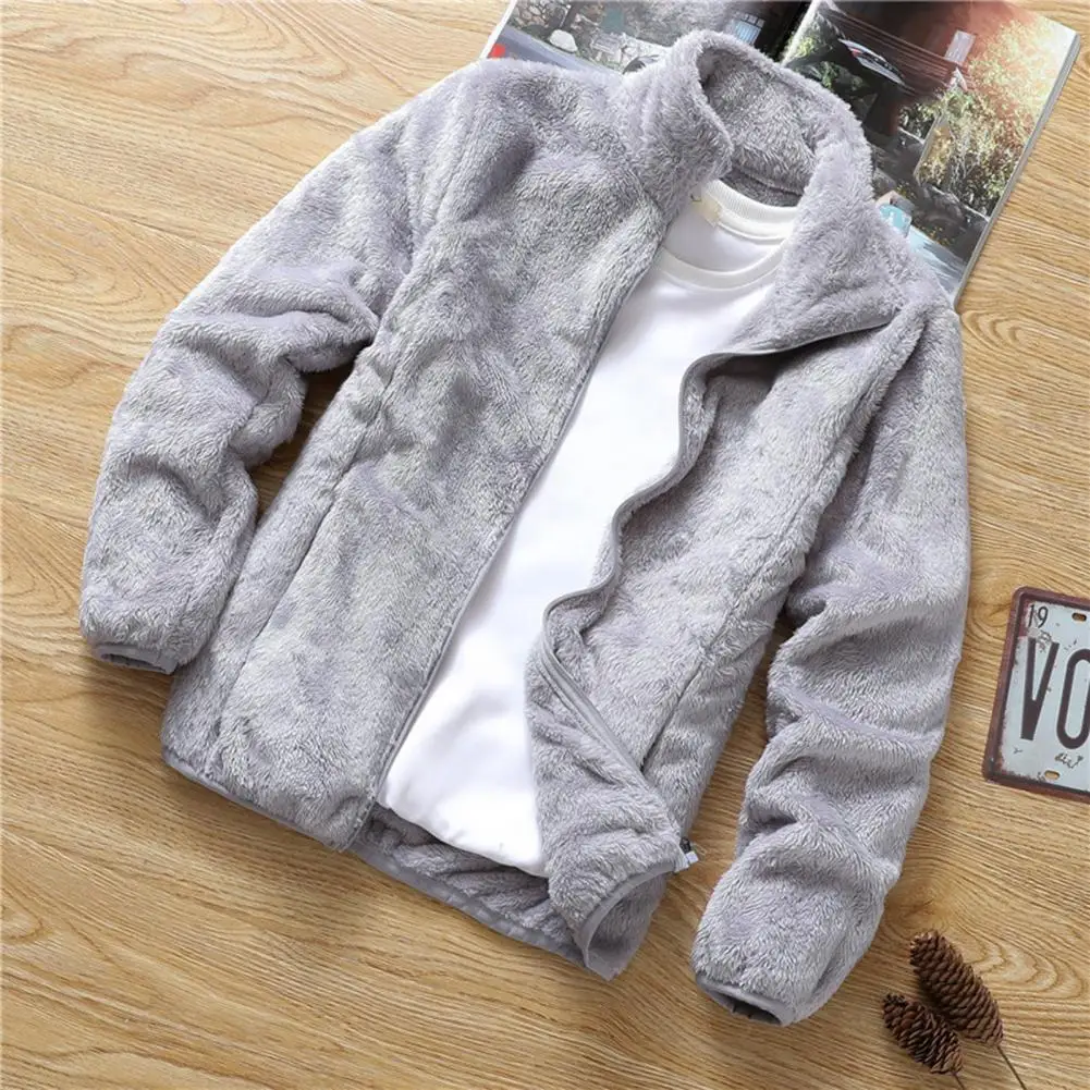 Fashion Jacket Coat Double Sided Velvet Fluffy Jacket Zipper Closure Stand Collar Warm Cardigan Jacket  Cold Resistant