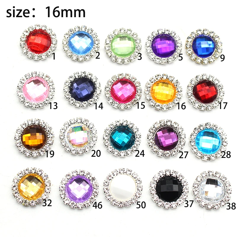 16mm redondo acrílico fundo plano strass fivela artesanal caixa de presente cartão de convite metal diy acessórios decorativos