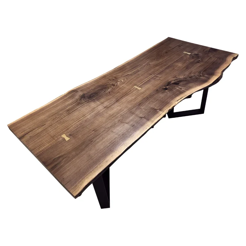 Black walnut solid wood desk boss table tea table log large board meeting long table simple and modern customization