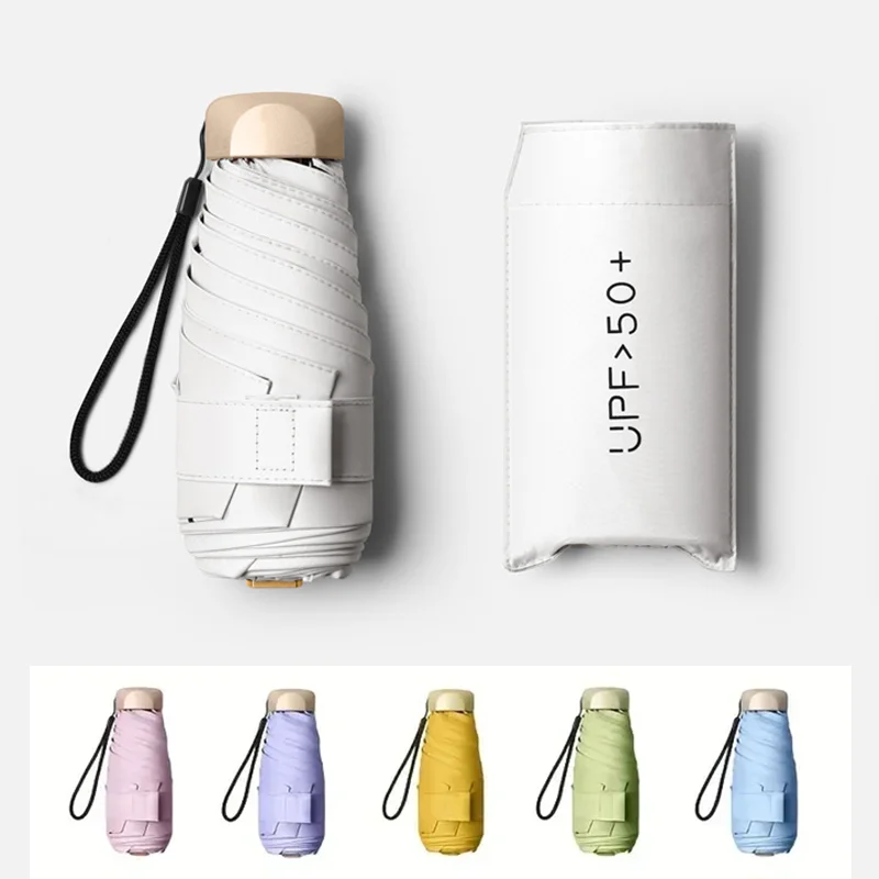 Low Price Promotion Mini Sun Umbrella Pocket Rain Umbrella Vinyl Folding UV Ultraviolet Protection Sun Shade Pocket Parasol