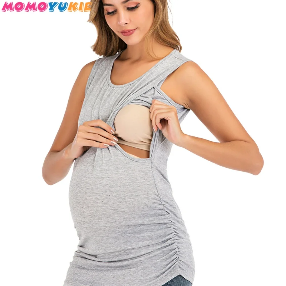 

2022 Maternity Tank Top Women Pregnant Nursing Sleeveless Solid Patchwork Tops T-shirt Camisetas Lactancia Verano Nursing Tanks