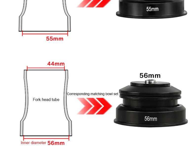 MTB Fahrrad-Steuersatz 28,6mm Gewindelos Gerades Gabelrohr CNC 1-1/8" 34/44mm Gedichtetes Lager 55/56mm Halbintegrierter Steuersatz ﻿ – Detail 5