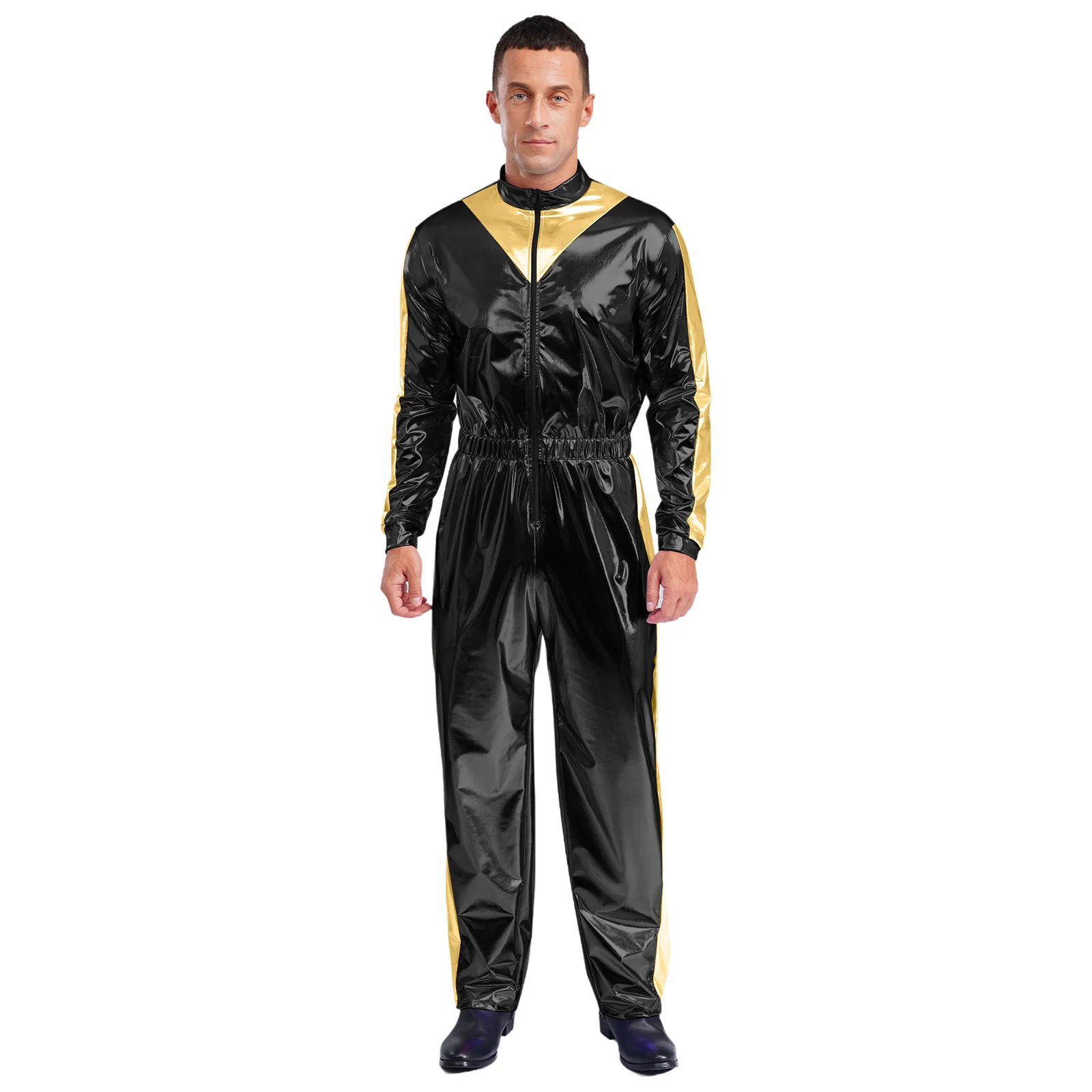 

Men Shiny Fashion Jumpsuit Long Sleeve Long Pant Bodysuits High Look Casual Clothes for Party Club Halloween Carnival Uniforms