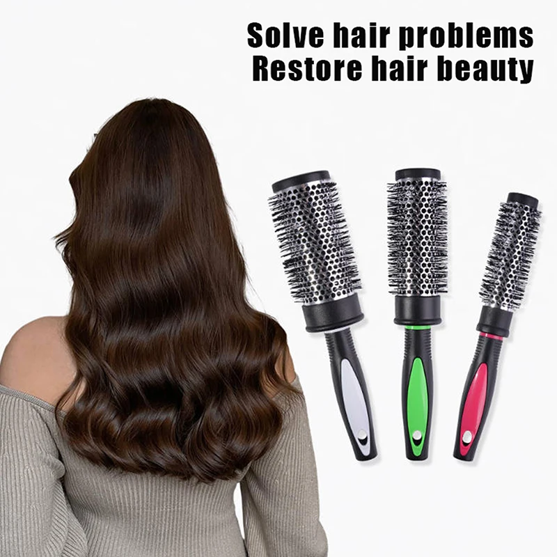 Round Curling Roller Comb Hair Styling Nylon Brush Thermal Aluminum Tube Barrel Hair Brush For Woman Man Hair Blowing And Drying