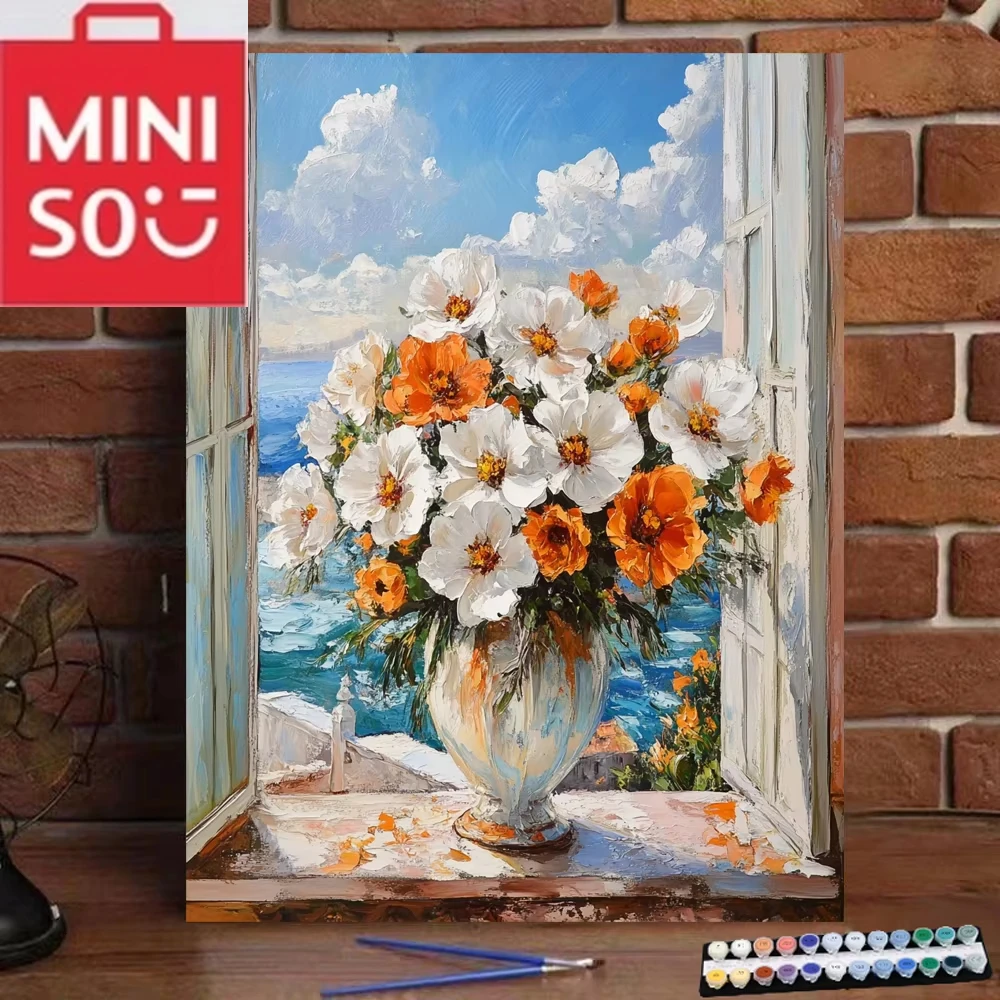 لوحة زيتية MINISO DIY بالأرقام باقة فنية لتزيين الحائط هدايا بدون إطار