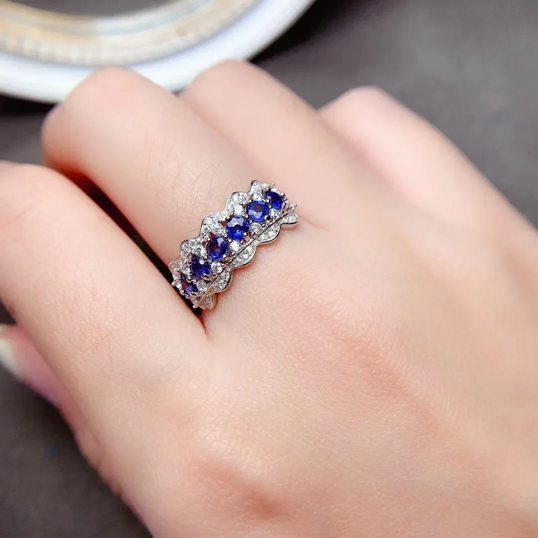 

6 Pieces 3mm 100% Natural Sapphire Ring for Party Vintage Sapphire Silver Ring Solid 925 Silver Sapphire Jewelry