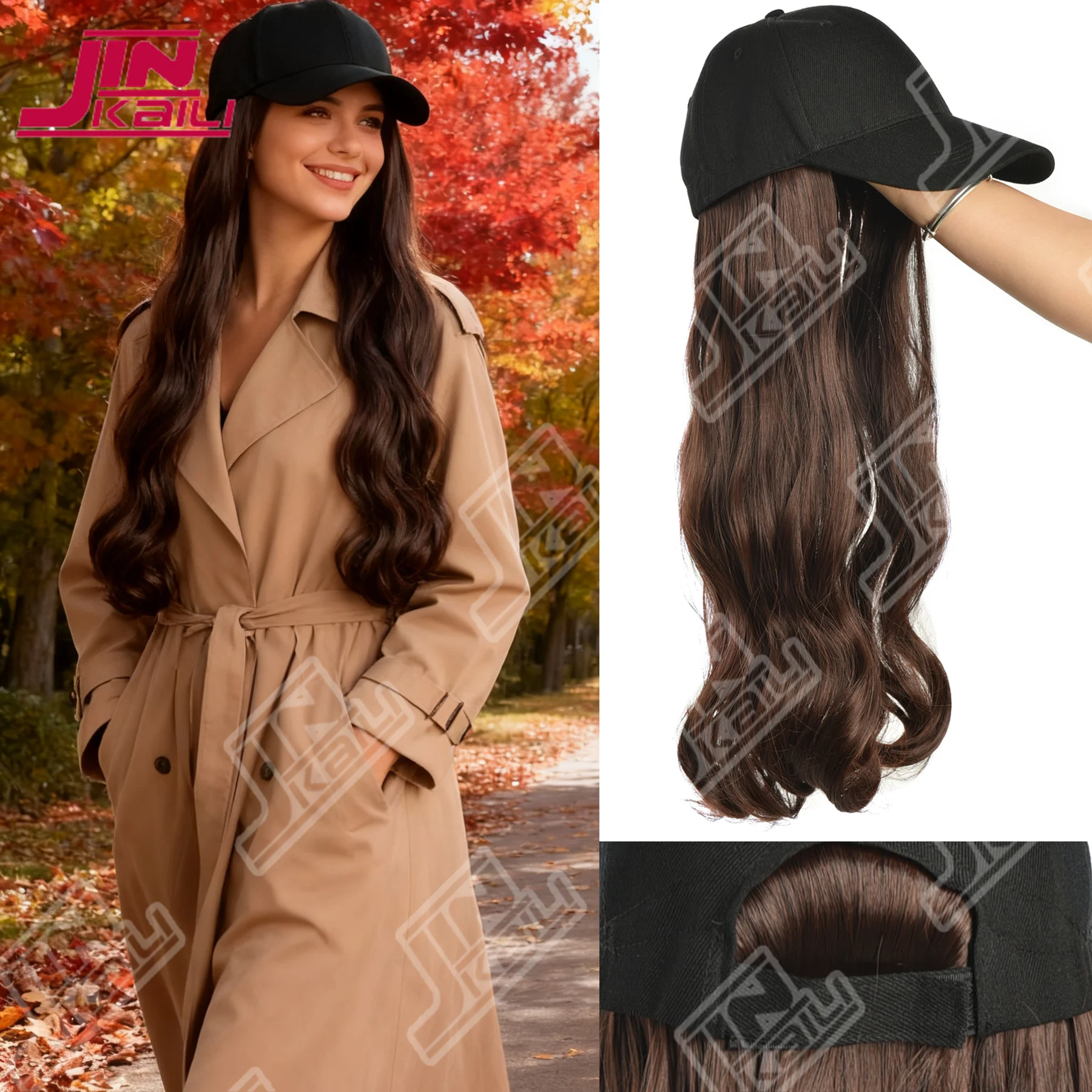 

JKL Hat Парик для женщин Волнистая бейсболка Парик с вьющимися волосами Парик Синтетический волнистый парик Шляпа Регулируемая бейсбольная кепка Парик