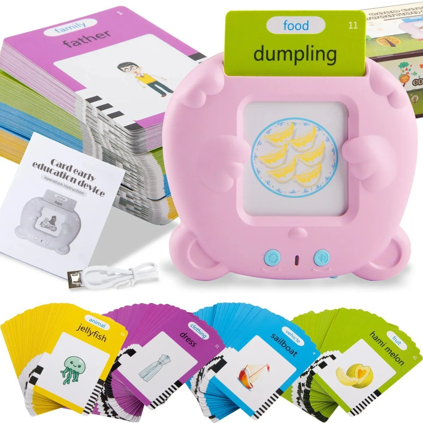 Macchina per l'apprendimento delle carte Flash parlanti per bambini Libro audio elettronico linguistico educativo precoce Impara le parole inglesi Giocattoli Regalo per bambini