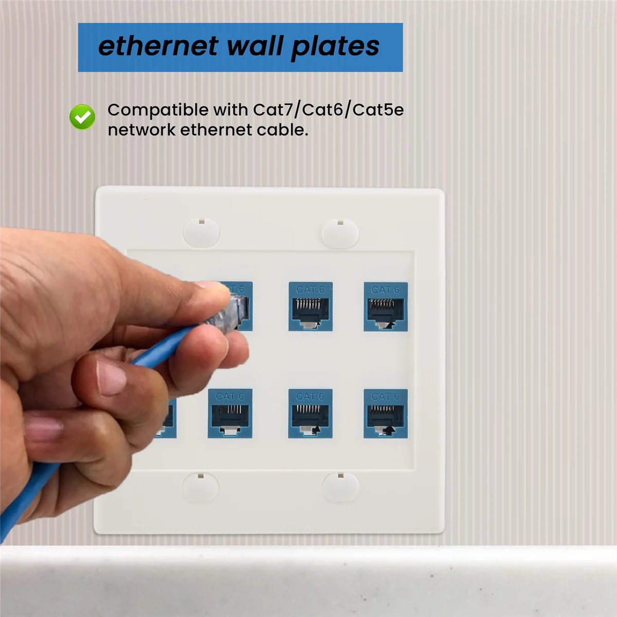 Płytka ścienna Ethernet 8 portów - Podwójna gniazda Keystone Cat6 RJ45, płytka kablowa sieciowa żeńska-żeńska - niebieska — zdjęcie produktu 5