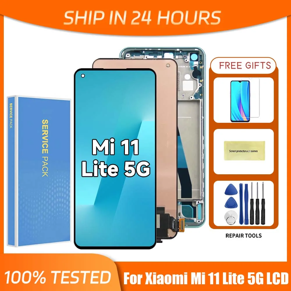 For Xiaomi Mi 11 Lite 5G 6.55\'\'For Mi 11 Lite M2101K9G LCD Display Touch Screen Digitizer Assembly Replacement