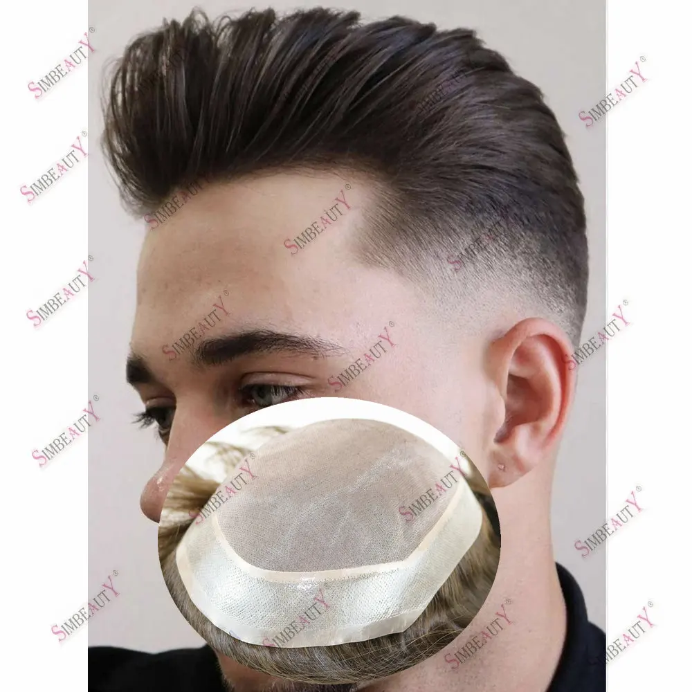 Durable Mono PU Hair prosthesis Man Human Hair Toupee Natural Hairline Black Brown Male Hair Capillary Replacment System Unit