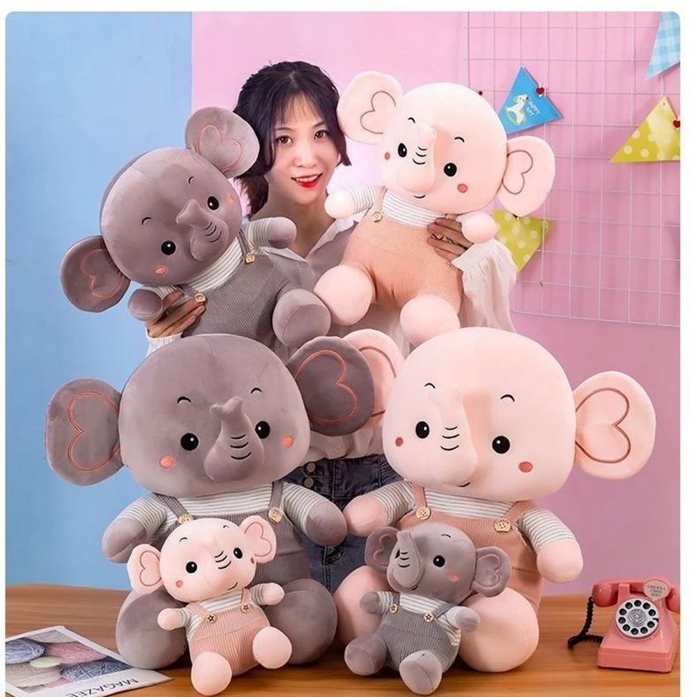 22CM Cute Overalls Elephant Plush Toy Sitting Posture Drag Baby Elephant Long Nose Doll Birthday Gift For Children And Friends