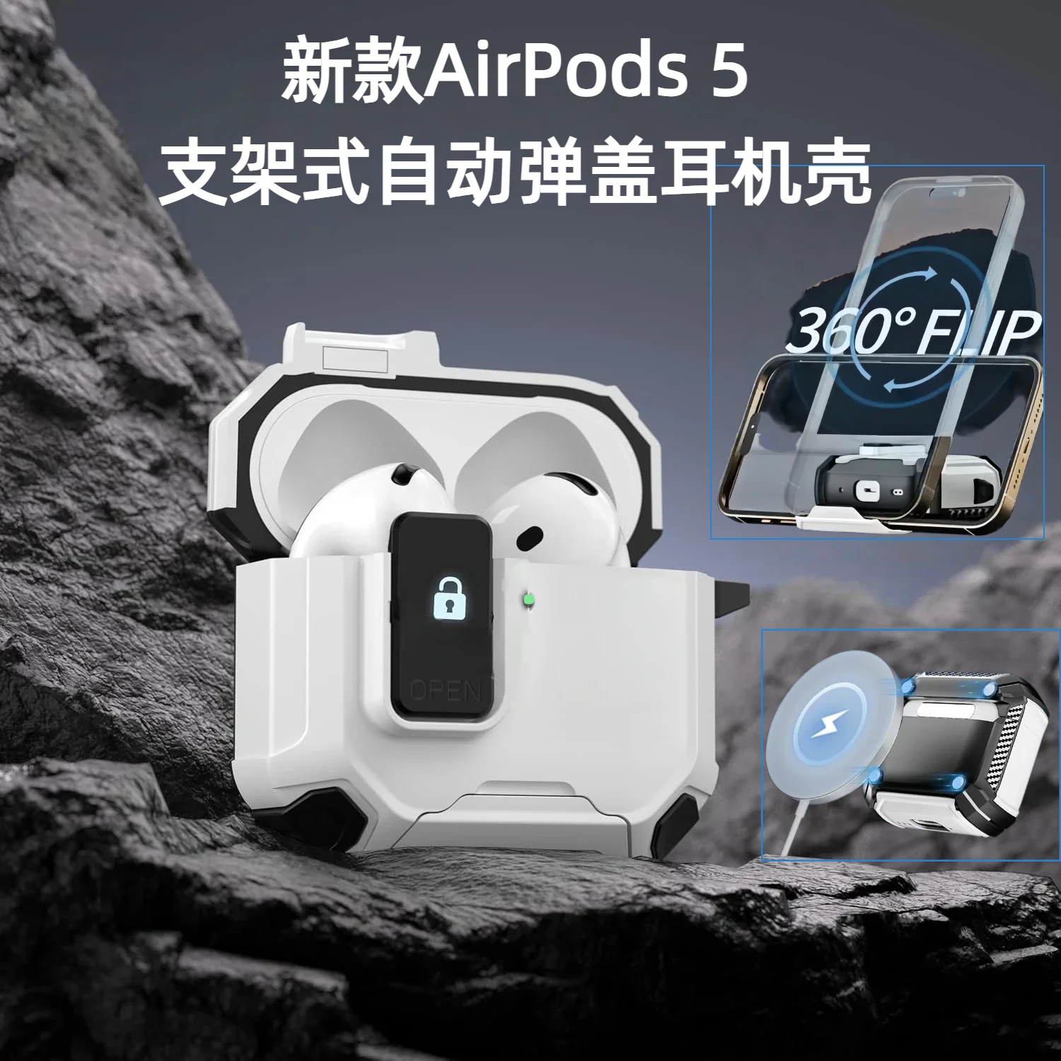 for AirPods 5/4 Case (2026/2024) with Magnetic Secure Lock and Phone Stand