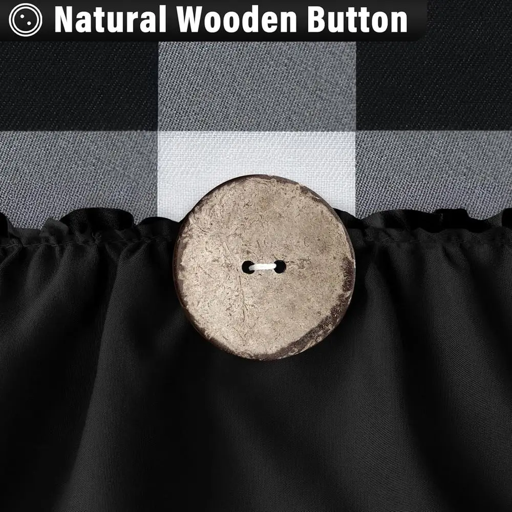 ستارة دش المزرعة السوداء مقاس 72 × 72 بوصة مع 12 خطافًا، ونمط منقوش باللونين الأبيض والأسود وأزرار وكشكشة