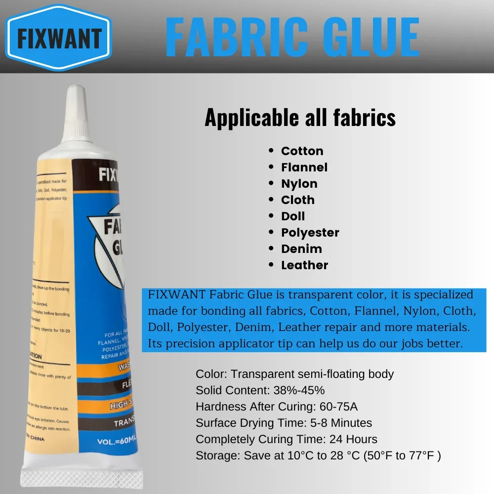 FIXWANT 60ML Fabric Glue Clear Contact DIY Cloth Fibre Adhesive Multipurpose Wedding Dress Leather Bag Diamond Glass Glue