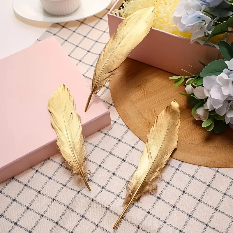 10Pcs Goose Feathers Gold Turkey Feathers Golden Duck Plumes Handmade Craft Accessories Wedding Party Decorations