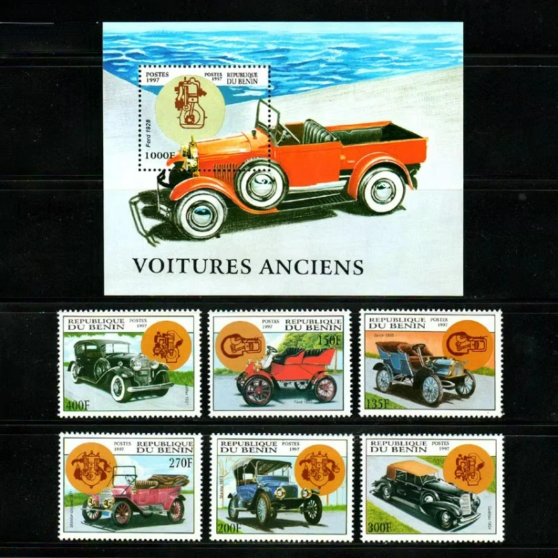 6 PCS+1, Benin, 1997, Car Stamps, Real Original Post Stamps, MNH