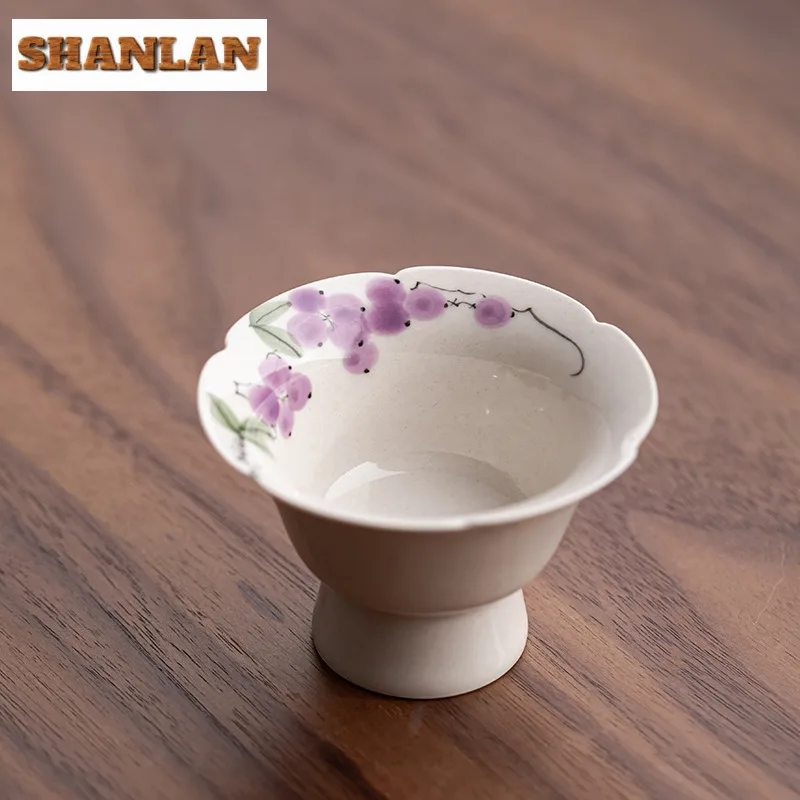 

2pc/lot Hand Drawn Grape High Footed Teacup Antique Tea Bowl Tea Pair Smelling Cup Jianzhan Master Cups Tea Ceremony Teaset 40ML