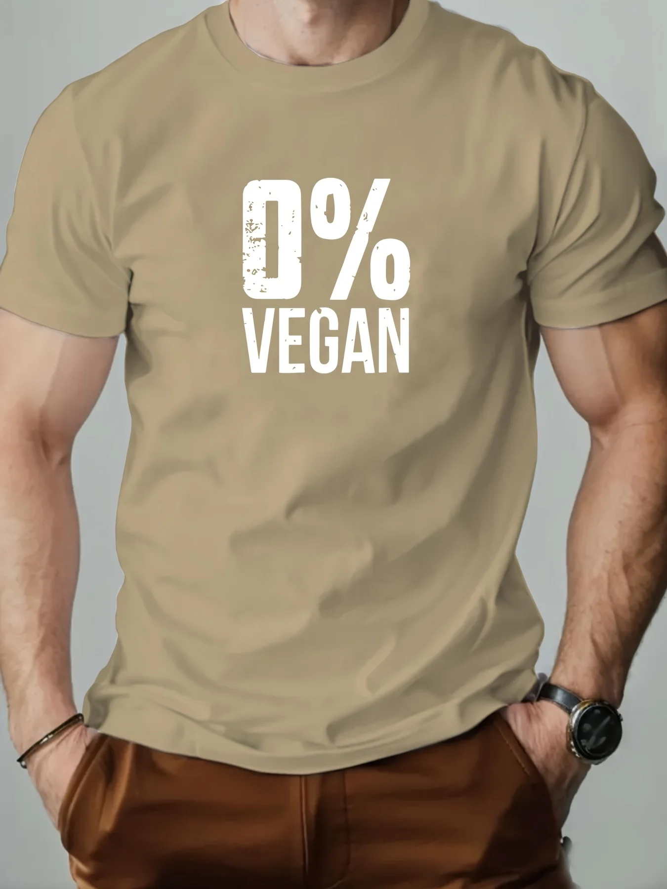 Men's 100% vegan pattern T-shirt, summer casual round-neck short-sleeved T-shirt, regular size, slight stretch, 180g/m2 - Green