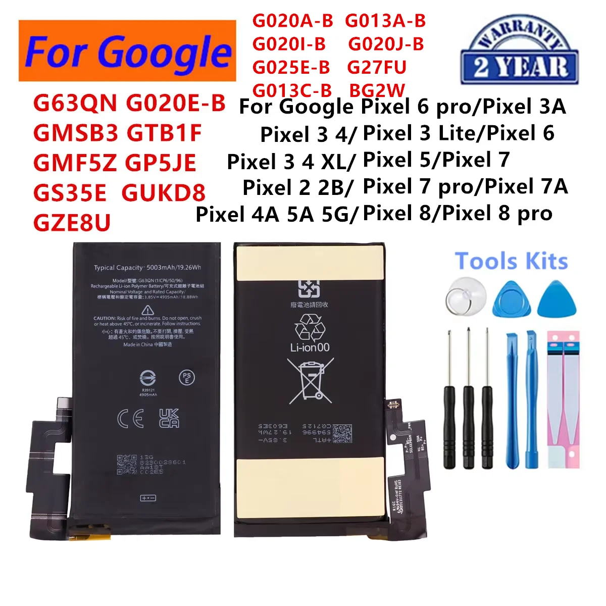 G63QN GUKD8 GP5JE GMF5Z G020E-B GTB1F Akku für HTC Google Pixel 6 7 8 Pro/ Pixel 3A 7A 6A 5A 4A/Pixel 2 2B/Pixel 3XL 4XL