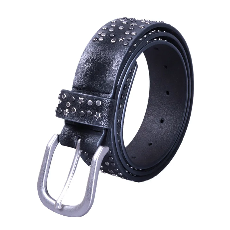 

New Full Rivet Five Star PU Leather Women Belt Fashion Jeans Punk Pin Buckle Belt for Ladies