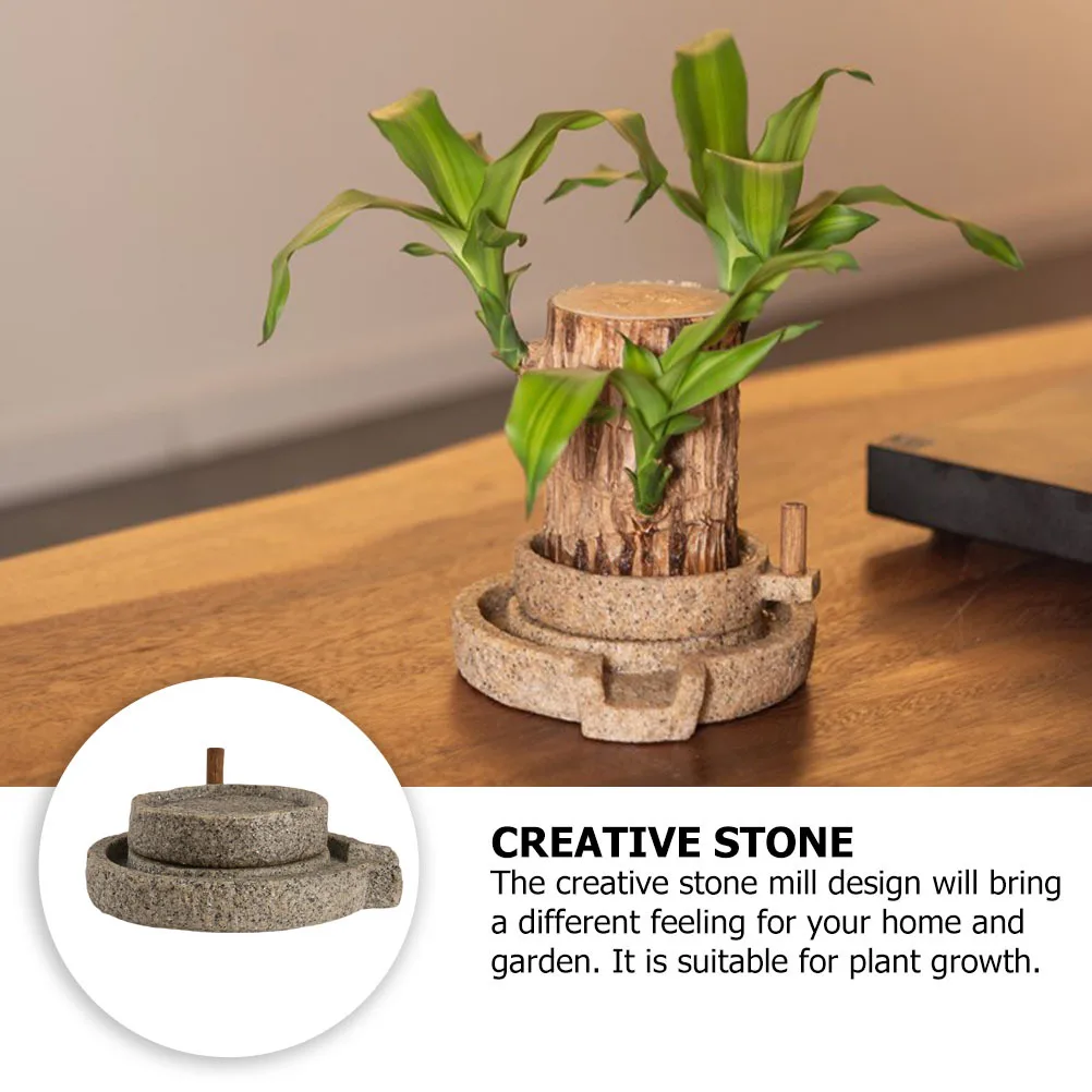 

1pc Stone Mill Flowerpot Creative Resin Plant Container For Garden Home Office Desktop Decor Succulents Pot Tabletop Adornment