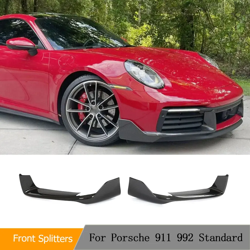 Car Front Bumper Dry Carbon Canards For Porsche 911 992 Standard 2-Door 2019 2020 Car Front Splitters Lip Apron Cover Trims