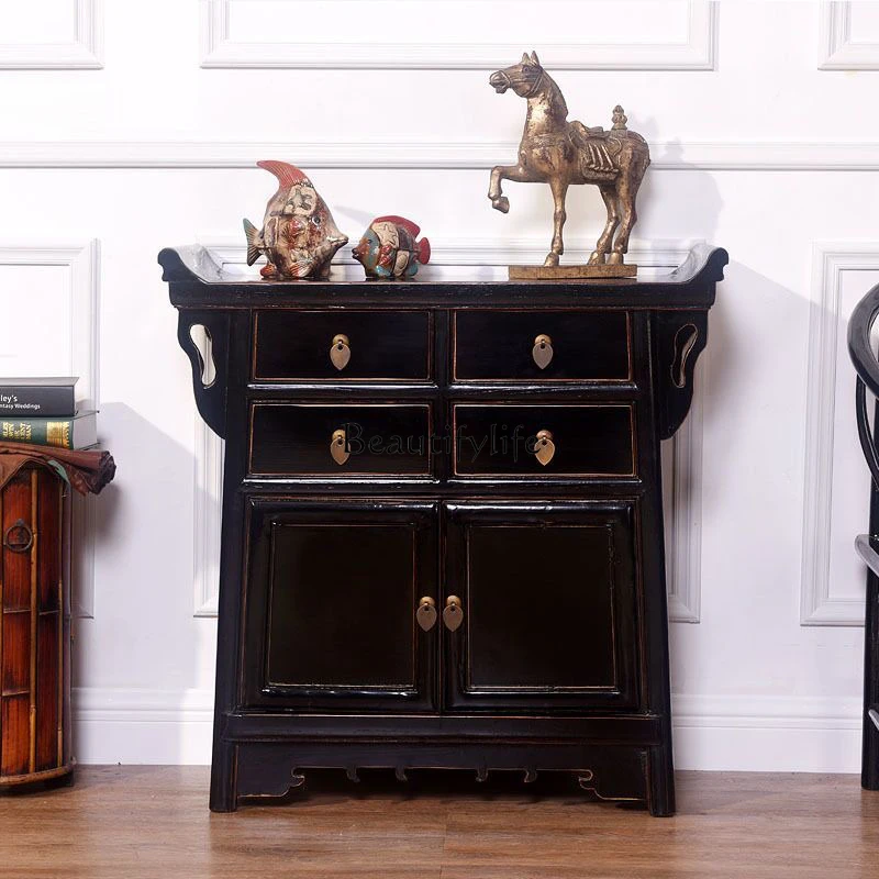 

Upturned head entrance cabinet foyer partition retro old storage shoe cabinet solid wood storage
