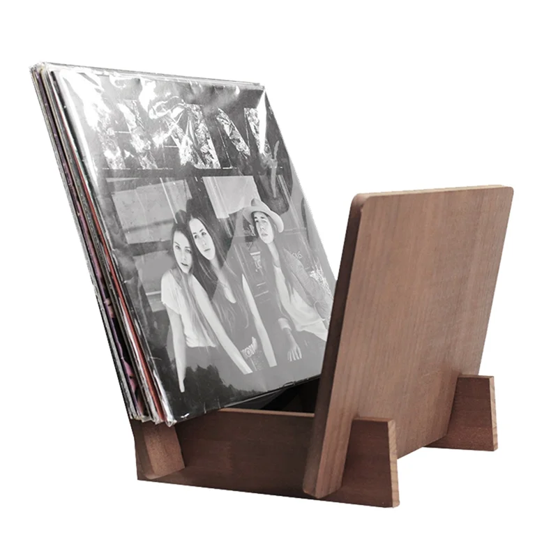 HFES Soporte de almacenamiento de discos de vinilo Soporte de madera maciza Pantalla de escritorio Colección de registros de música Durable