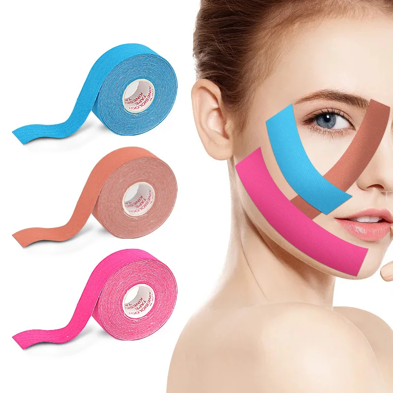 Cinta de kinesiología para el cuidado de la piel Facial, cinta adhesiva para eliminar arrugas, línea en V, cuello y ojos, 2,5 CM x 5M