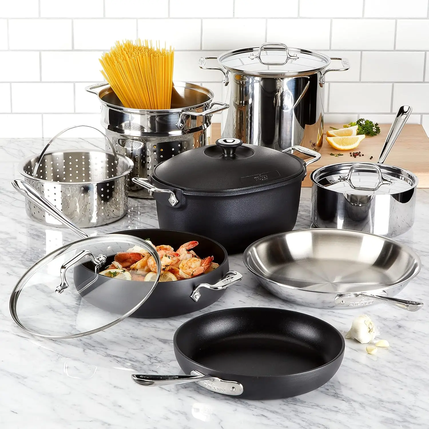 Multi Material Cookware Set, 12-Piece, Silver And Black